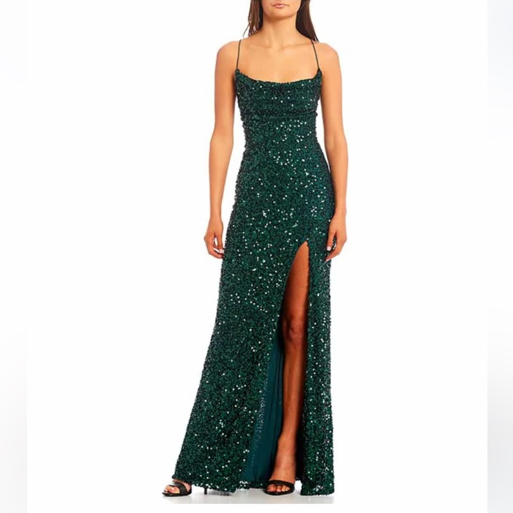 B. Darlin cowlneck sequin-embellished Gown